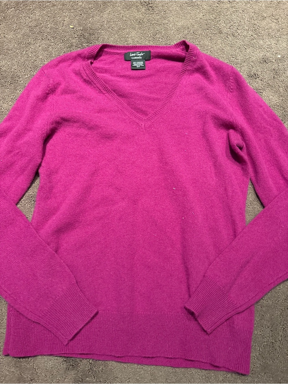 Lord & Taylor V-Neck Sweater in Fuchsia
